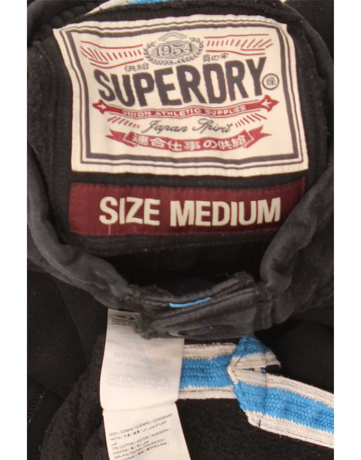 Superdry Mens Graphic Button Neck Sweatshirt Jumper Medium Black Cotton