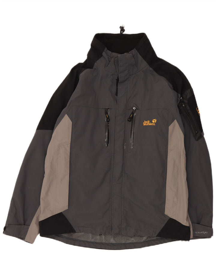 Jack Wolfskin Mens Loose Fit Rain Jacket UK 34 Small Grey Colourblock