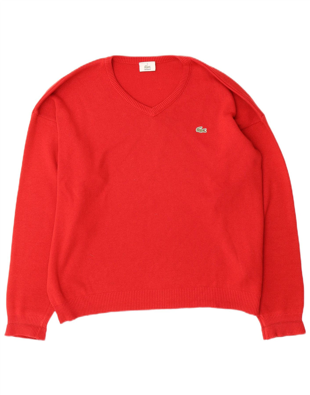 Lacoste Mens V-Neck Jumper Sweater Size 5 Large Red Cotton