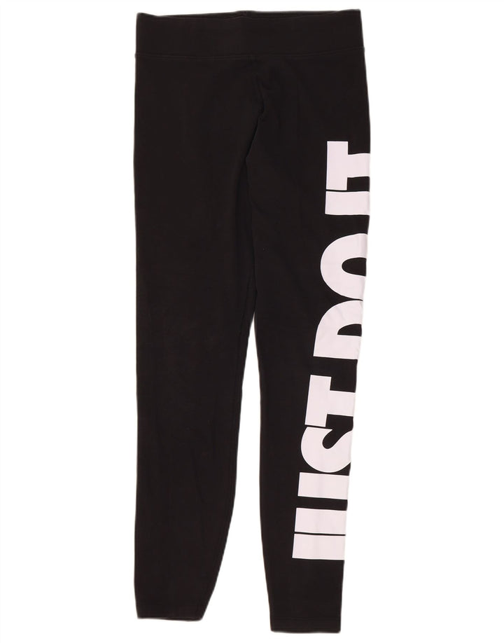 NIKE Womens Graphic Leggings UK 12 Medium Black Cotton