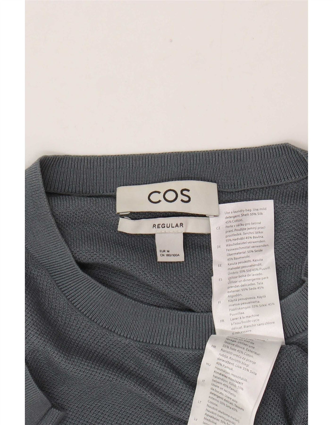Cos Mens Regular T-Shirt Top Medium Blue Silk