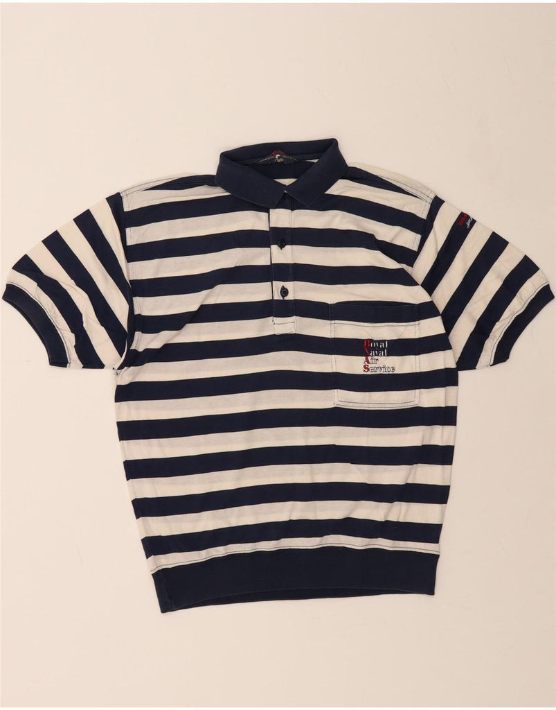 PAUL & SHARK Mens Polo Shirt Medium Navy Blue Striped Cotton Vintage Paul & Shark and Second-Hand Paul & Shark from Messina Hembry 