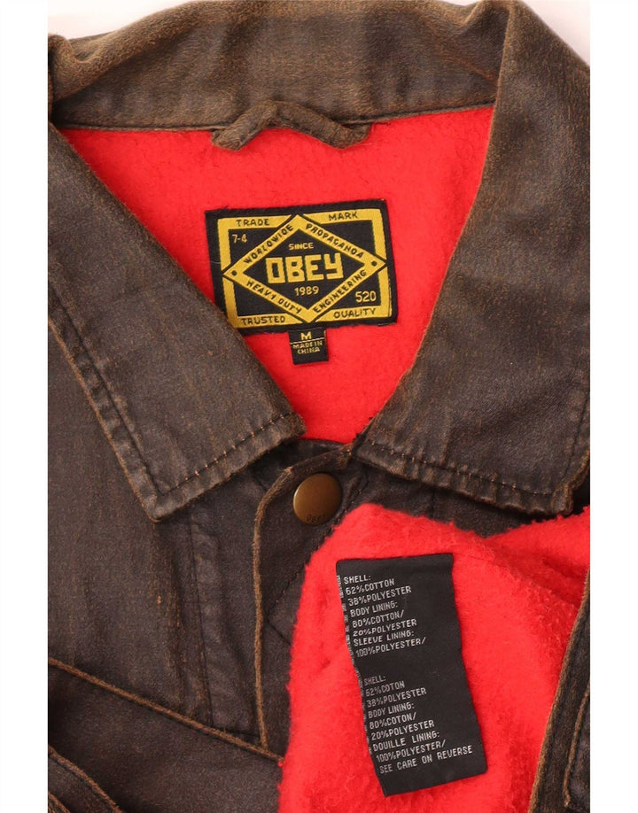 Obey Womens Waxed Cotton Jacket UK 14 Medium Brown Cotton