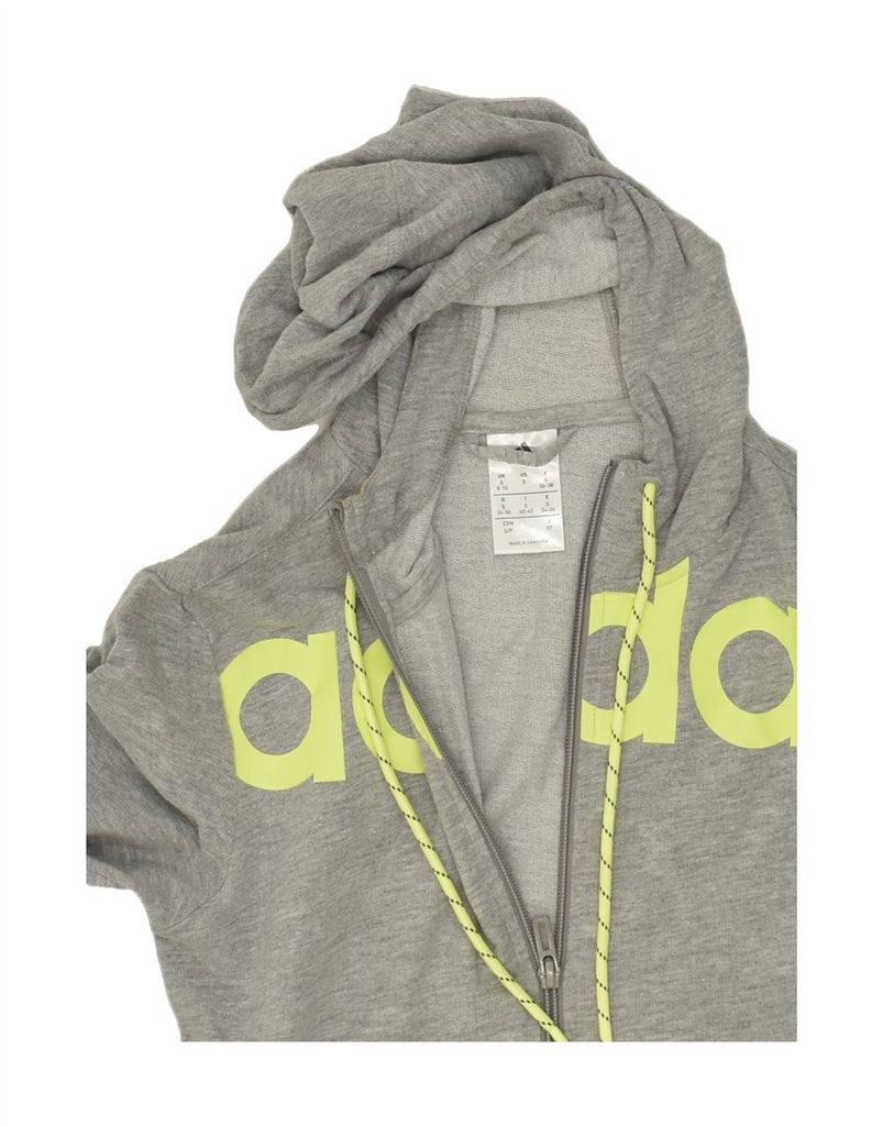 ADIDAS Womens Graphic Zip Hoodie Sweater UK 8/10 Small Grey Cotton | Vintage Adidas | Thrift | Second-Hand Adidas | Used Clothing | Messina Hembry 