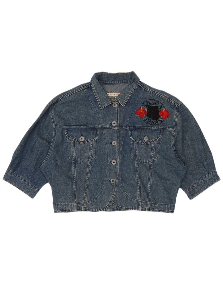 KRIZIA JEANS Womens Oversized Crop Denim Jacket IT 44 Medium Blue Floral