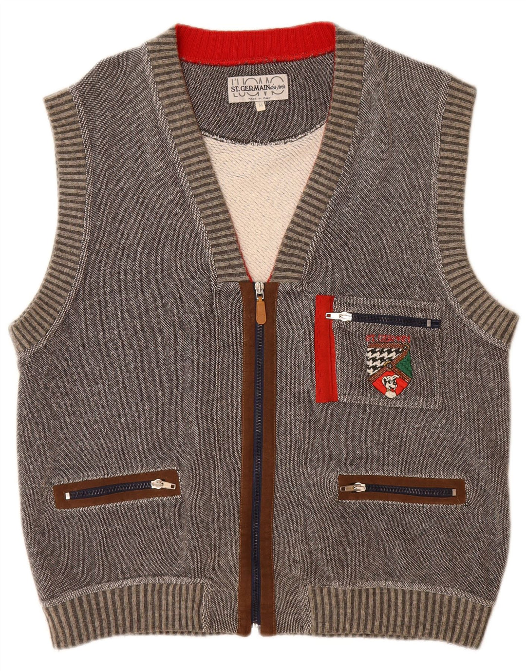 ST. GERMAIN Mens Sleeveless Cardigan Sweater Medium Grey