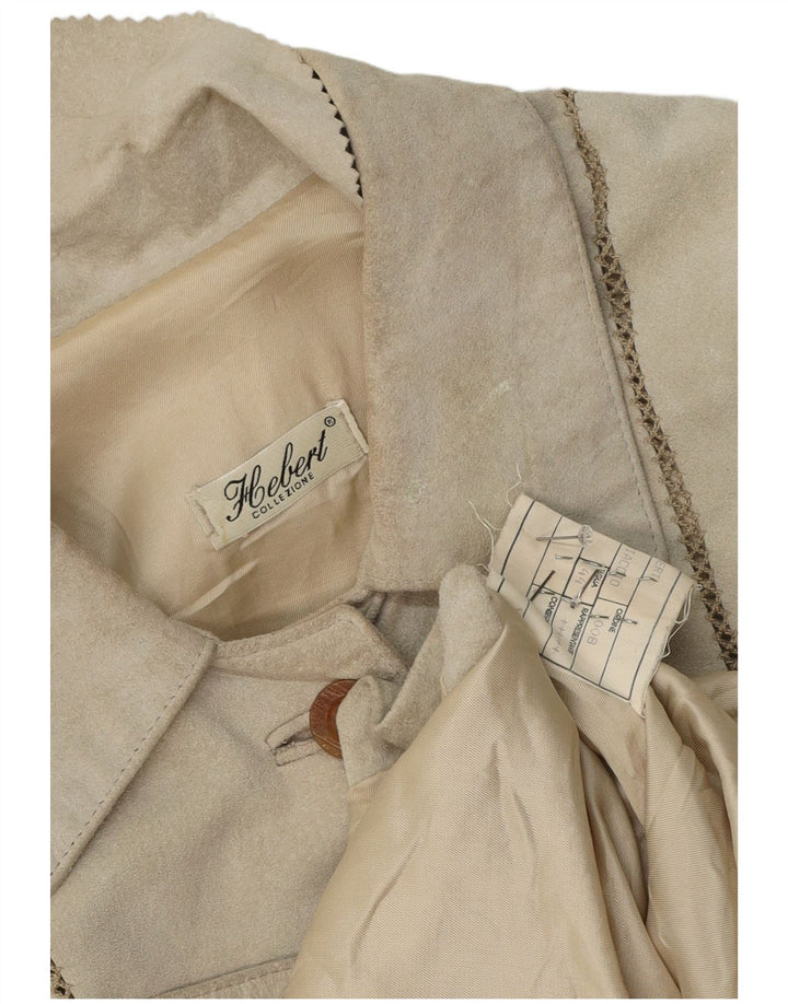 Vintage Womens Suede Overcoat IT 44 Medium Grey Leather