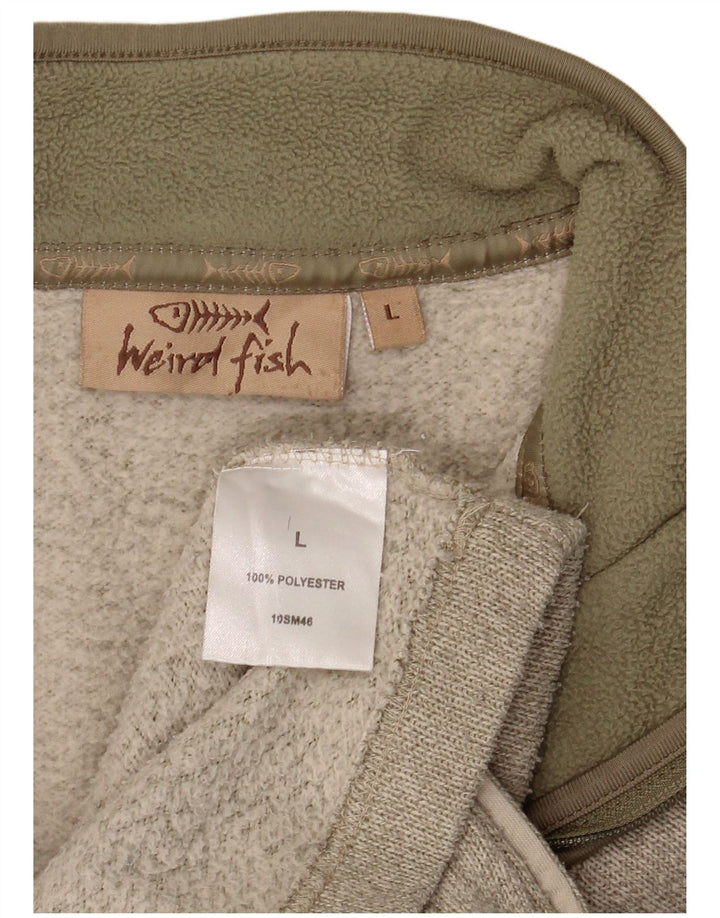Weird Fish Mens Zip Neck Jumper Sweater Large Khaki Polyester