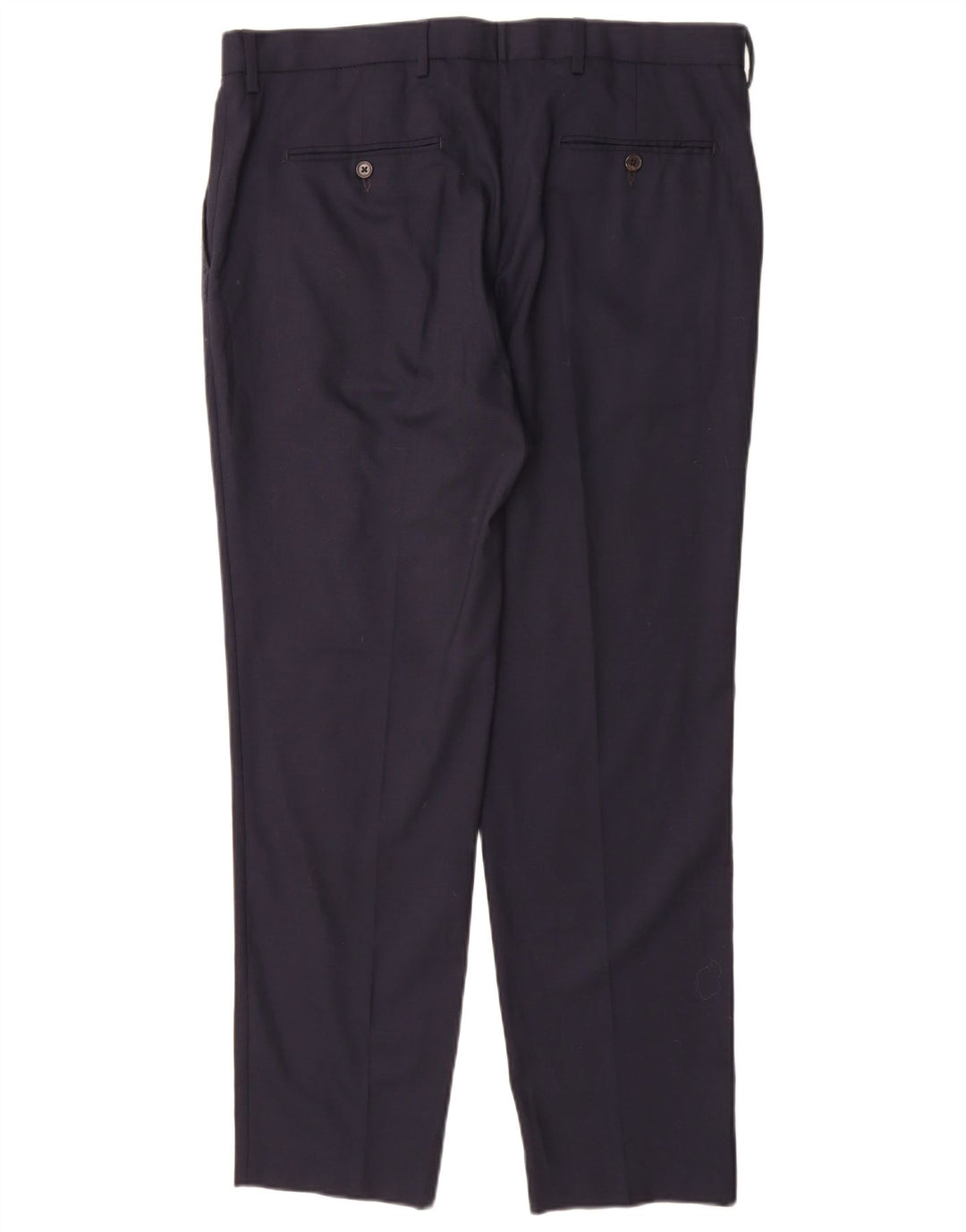 Marks & Spencer Mens Straight Chino Trousers W36 L31 Navy Blue Wool