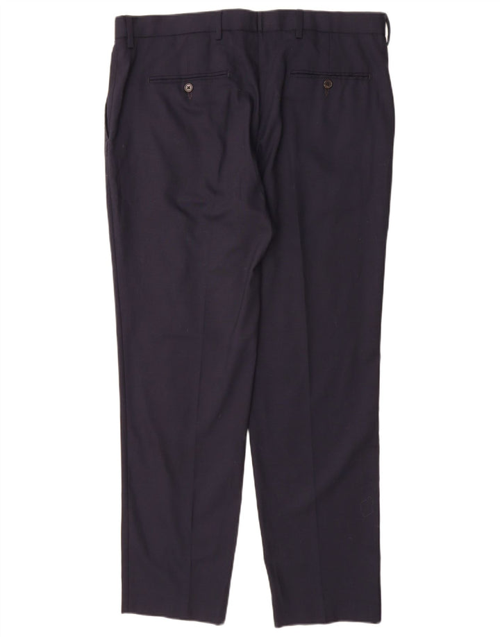 Marks & Spencer Mens Straight Chino Trousers W36 L31 Navy Blue Wool