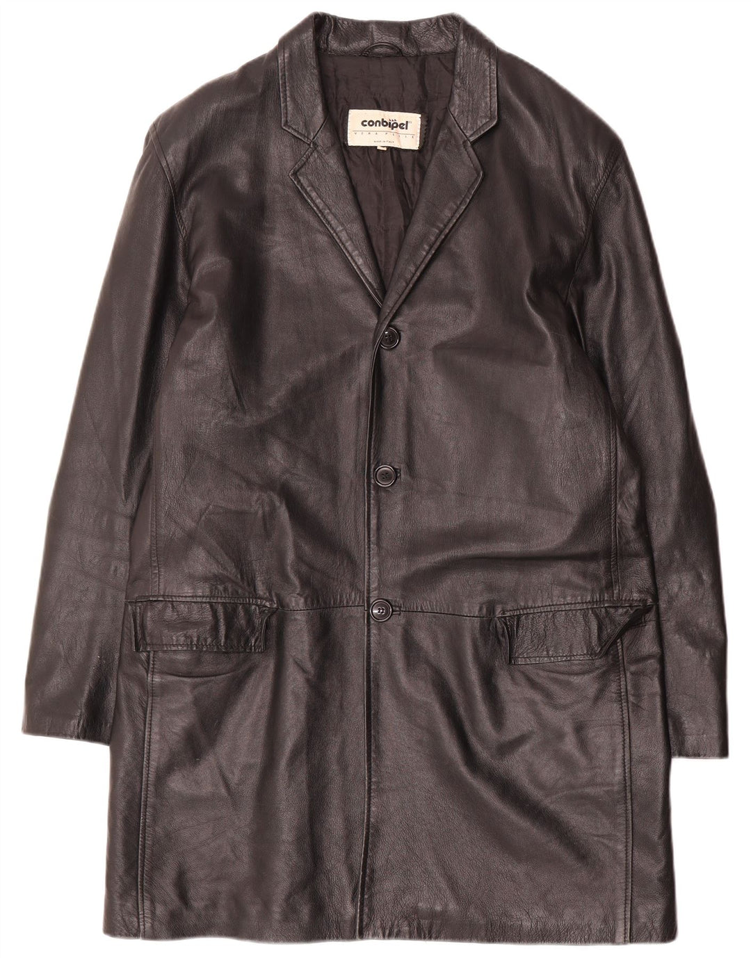 Conbipel Mens Leather Coat IT 52 Large Black