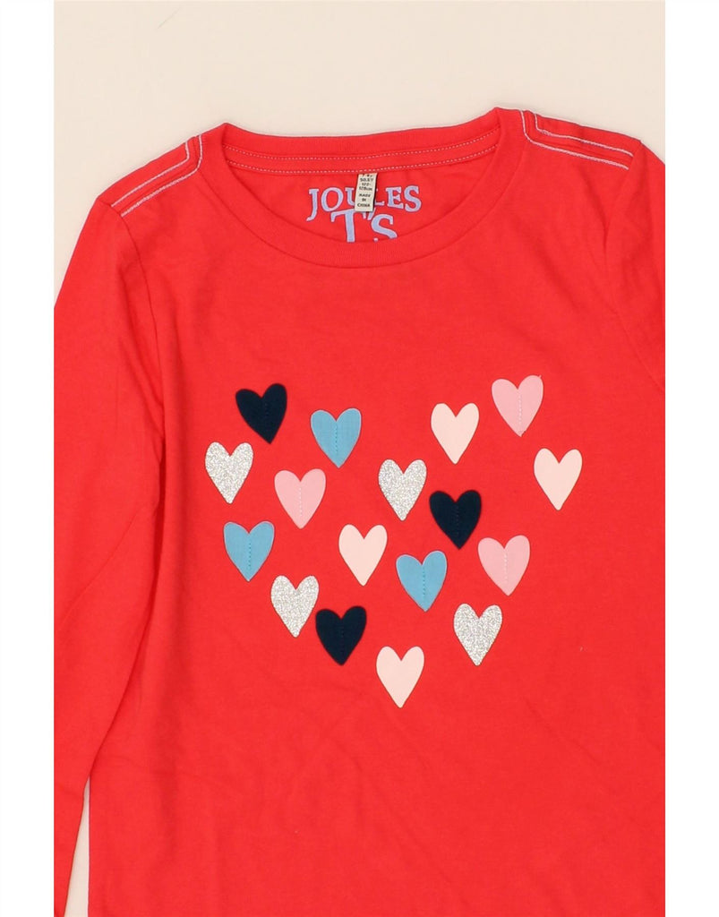 JOULES Girls Graphic Top Long Sleeve 7-8 Years Red Cotton Heart Vintage Joules and Second-Hand Joules from Messina Hembry 