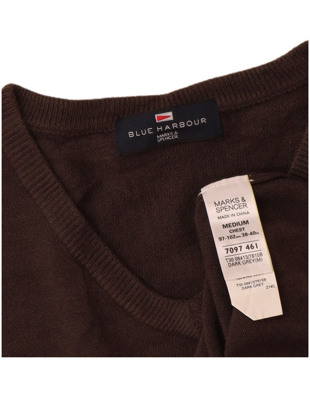 Marks & Spencer Mens Blue Harbour V-Neck Jumper Sweater Medium Grey Acrylic