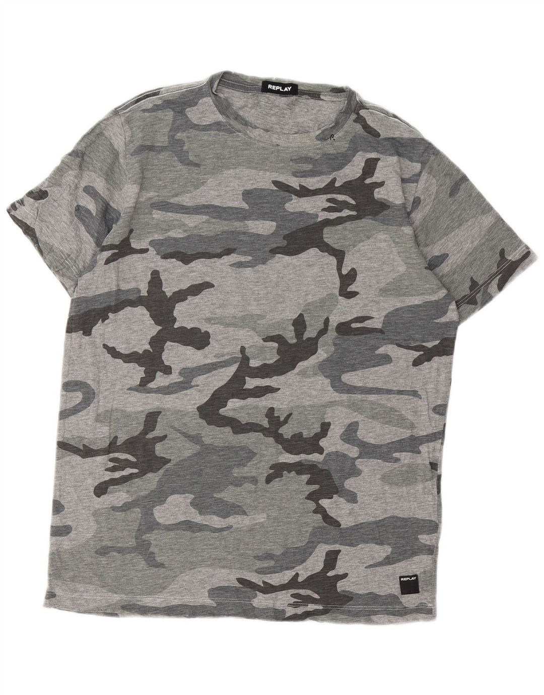 Replay Mens T-Shirt Top Large Grey Camouflage
