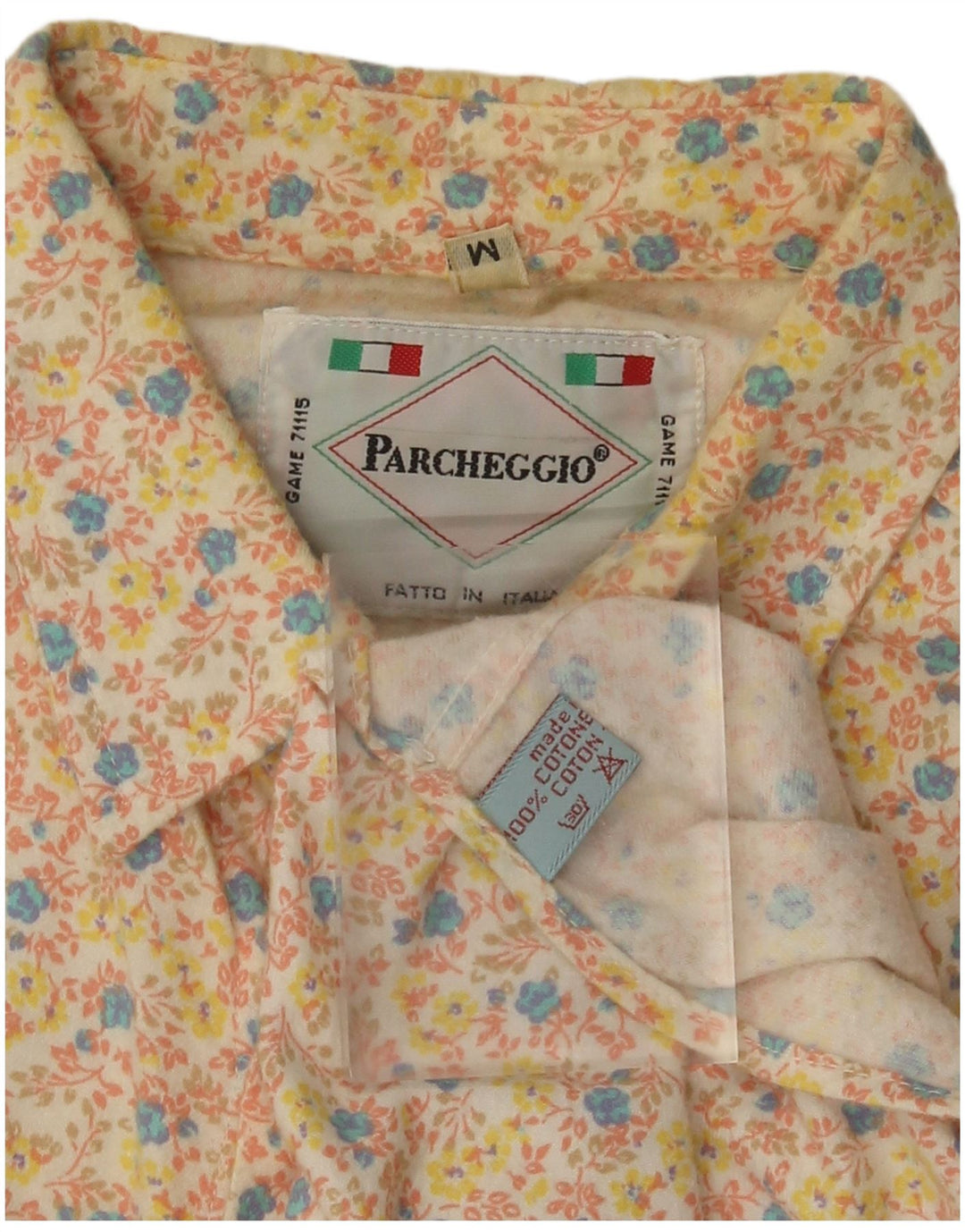 Vintage Mens Shirt Medium Beige Floral Cotton