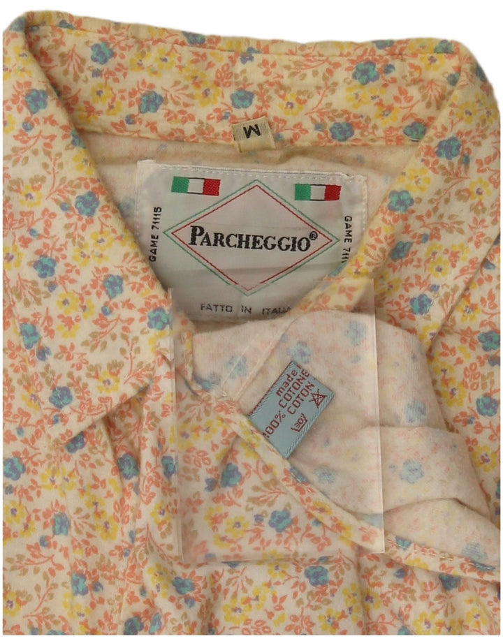 Vintage Mens Shirt Medium Beige Floral Cotton