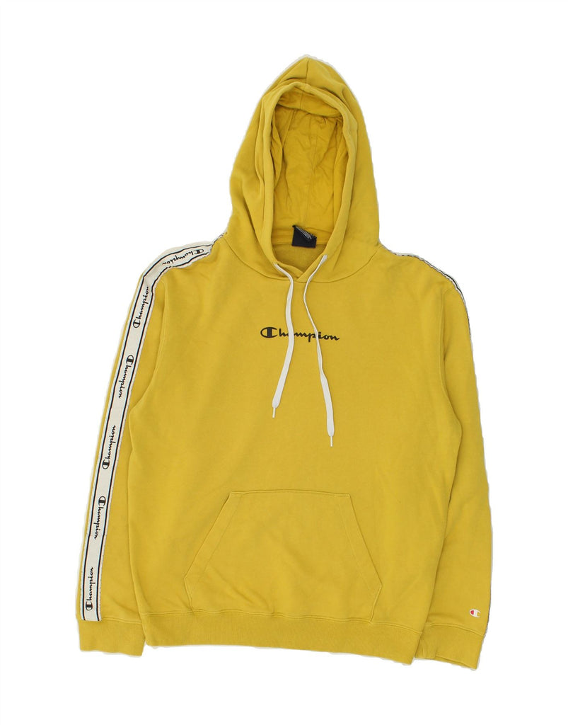 CHAMPION Mens Graphic Hoodie Jumper Small Yellow Cotton | Vintage Champion | Thrift | Second-Hand Champion | Used Clothing | Messina Hembry 