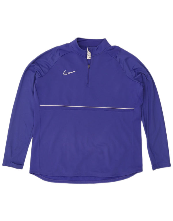 NIKE Mens Dri Fit Zip Neck Pullover Tracksuit Top XL Blue Polyester