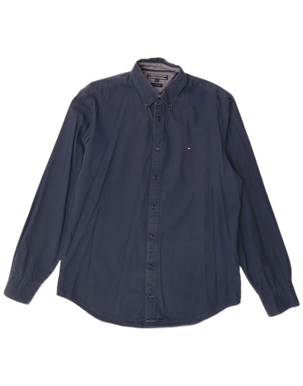 Tommy Hilfiger Mens New York Fit Shirt Medium Navy Blue Cotton