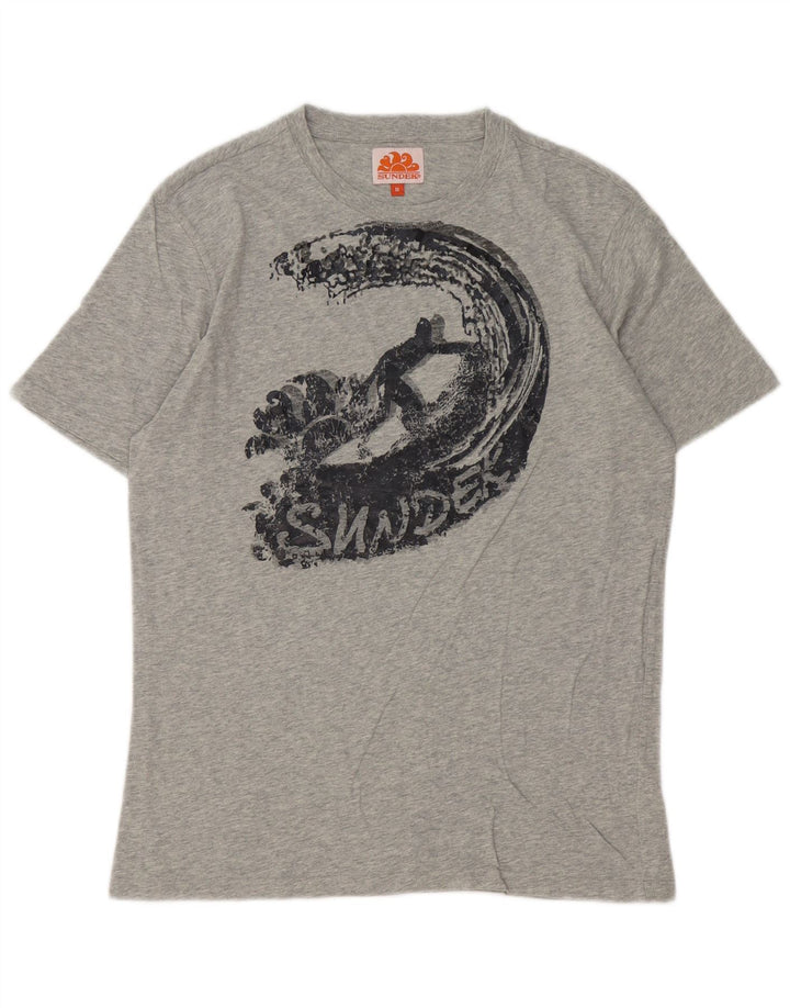 Sundek Mens Graphic T-Shirt Top Medium Grey Flecked Cotton