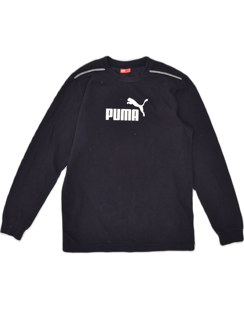 PUMA Boys Graphic Sweatshirt Jumper 15-16 Years Navy Blue Cotton | Vintage Puma | Thrift | Second-Hand Puma | Used Clothing | Messina Hembry 