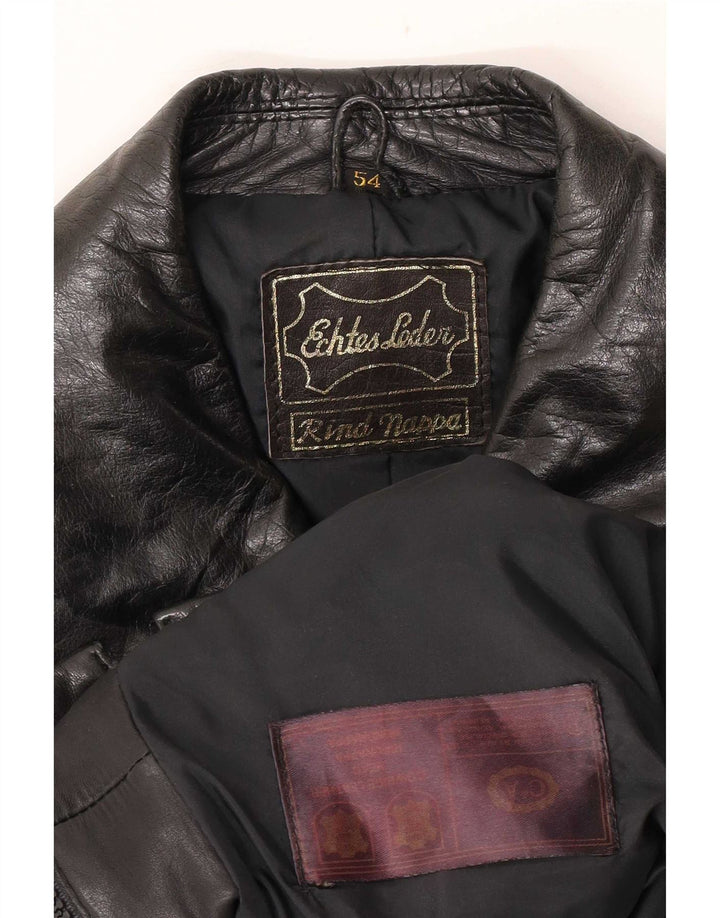 C&A Mens Bomber Leather Jacket EU 54 Large Black