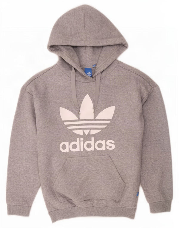 Adidas Womens Graphic Oversized Hoodie Jumper UK 4 XS Grey Cotton