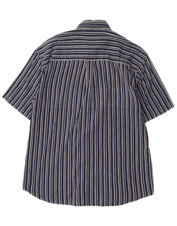 VINTAGE Mens Steve Short Sleeve Shirt XL Navy Blue Striped Cotton