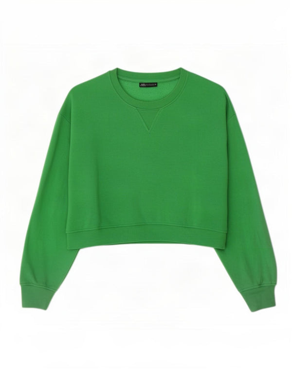 Zara Womens Crop Oversized Sweatshirt Jumper UK 16 Large Green