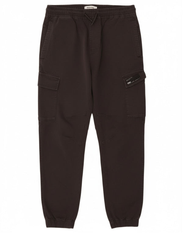 Zara Mens Joggers Cargo Trousers EU 42 Large W32 L28 Black Cotton