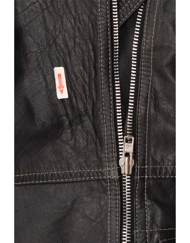 Vintage Womens Biker Leather Jacket IT 48 XL Black