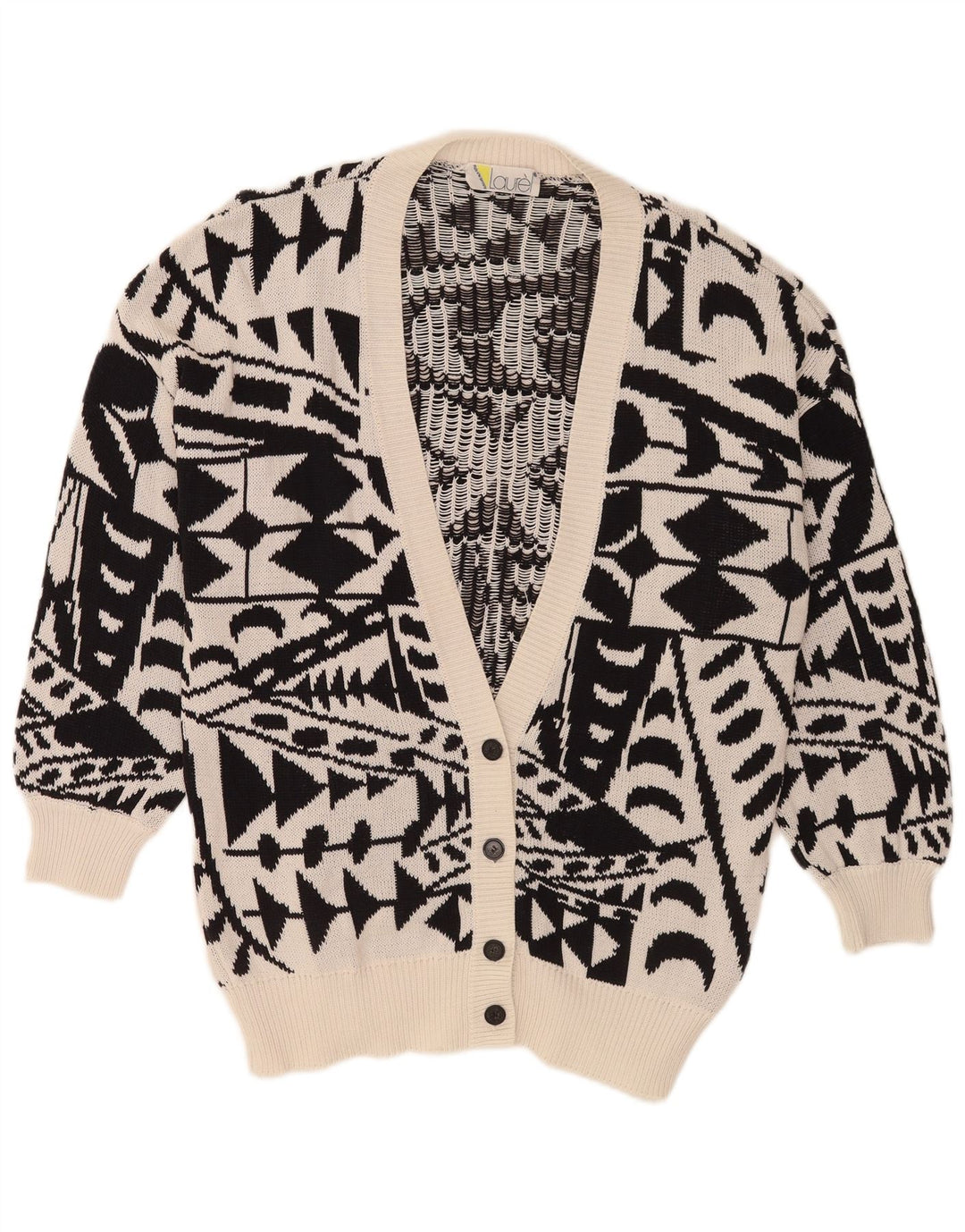 Laurel Womens Longline Cardigan Sweater IT 42 Medium Black Geometric Retro