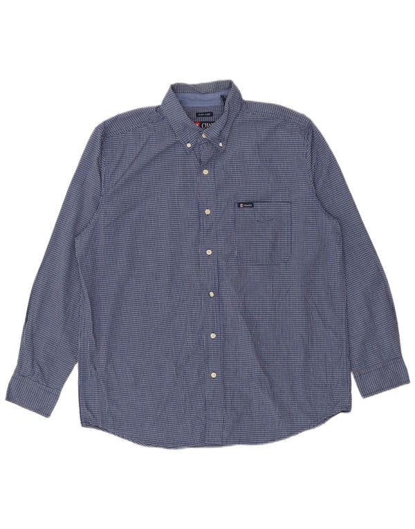 Chaps Mens Easy Care Shirt Large Blue Check Cotton