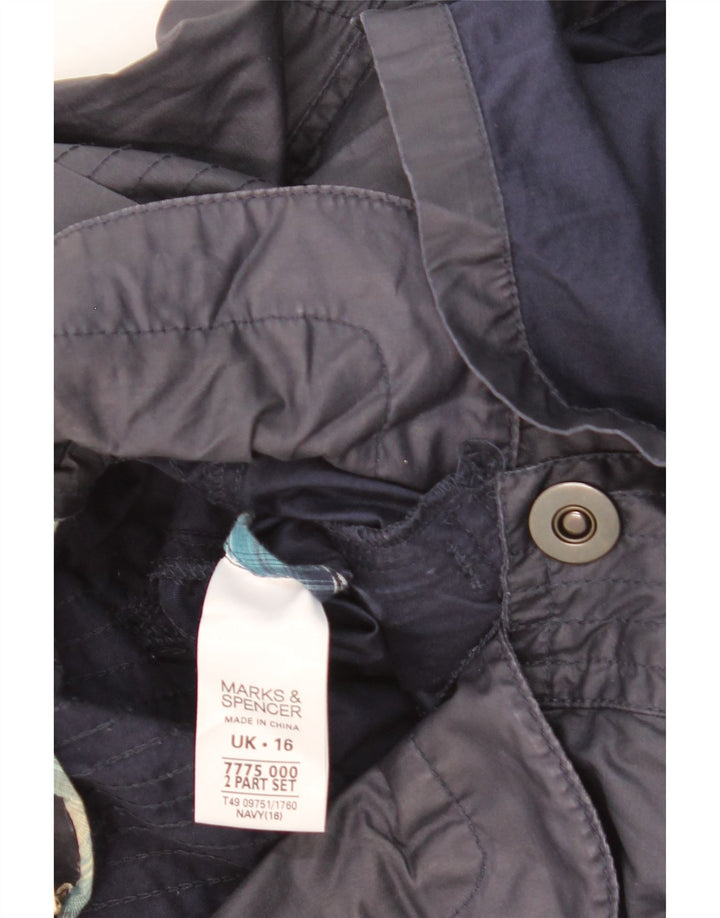 Marks & Spencer Womens Hooded Utility Jacket UK 16 Large Navy Blue Cotton
