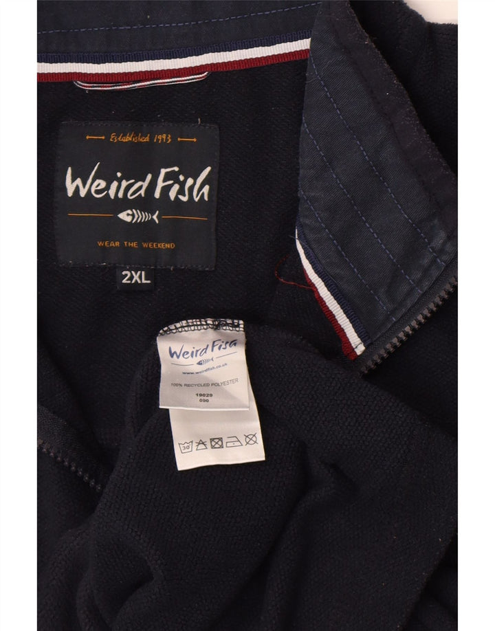 Weird Fish Mens Zip Neck Fleece Jumper 2XL Navy Blue Polyester