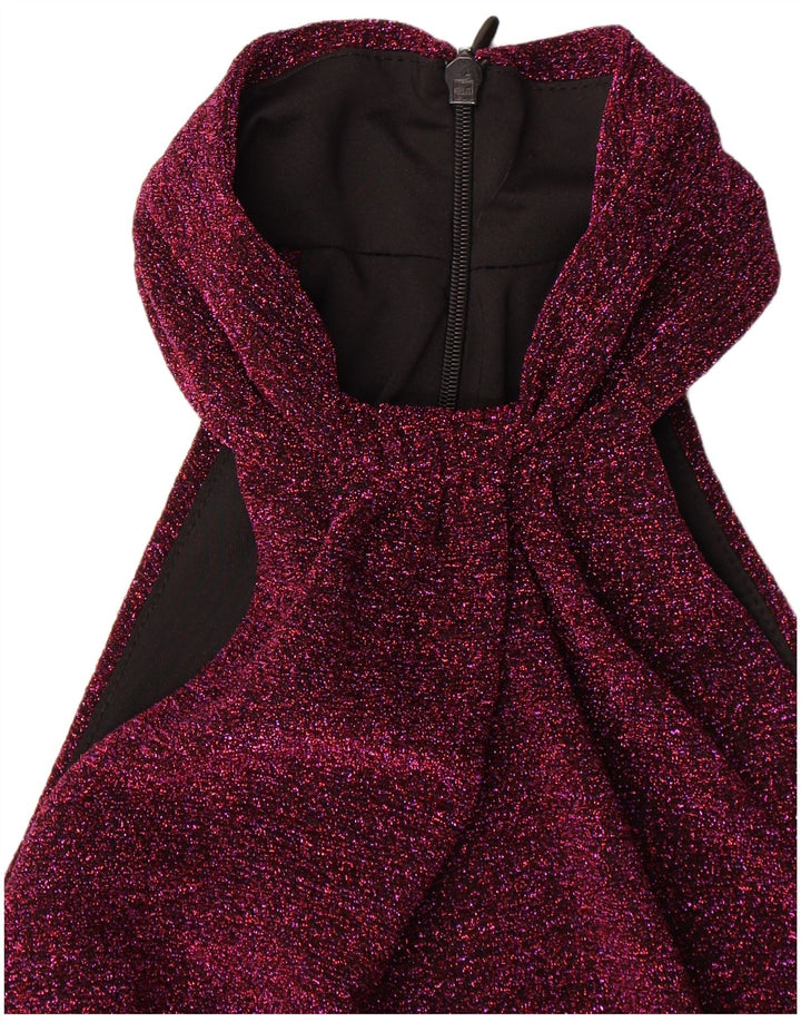 Vintage Womens Maxi Halter Dress UK 8 Small Maroon Flecked Polyester