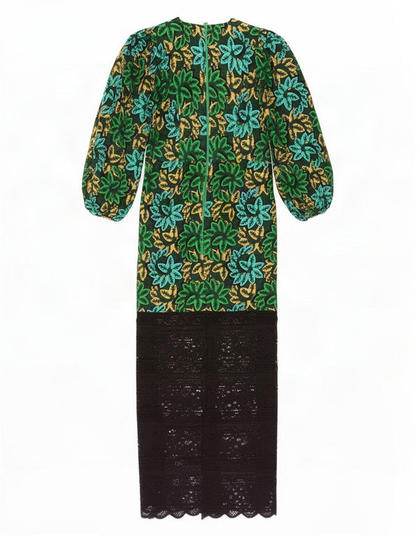 Vintage Womens Long Sleeve Maxi Dress UK 12 Medium Green Floral