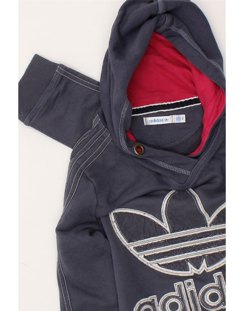 ADIDAS Womens Graphic Hoodie Jumper EU 42 Medium Blue Cotton | Vintage Adidas | Thrift | Second-Hand Adidas | Used Clothing | Messina Hembry 