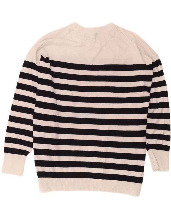 Zara Womens Oversized Crew Neck Jumper Sweater UK 16 Large White Striped