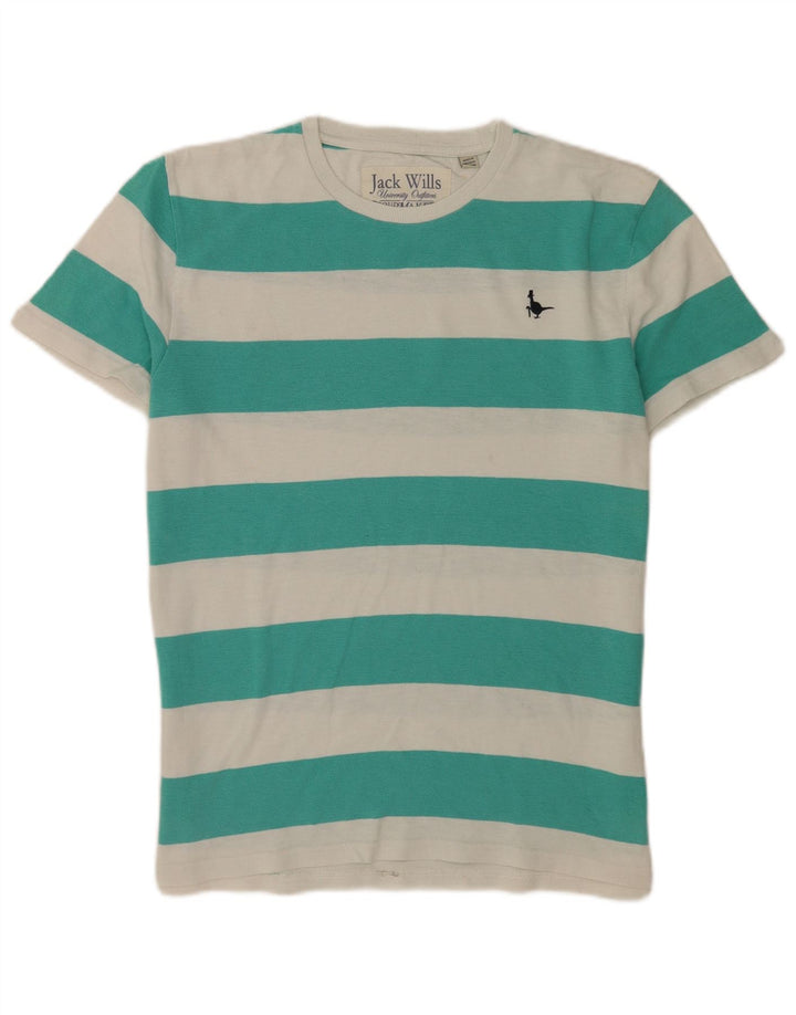 Jack Wills Mens T-Shirt Top Medium Green Striped Cotton