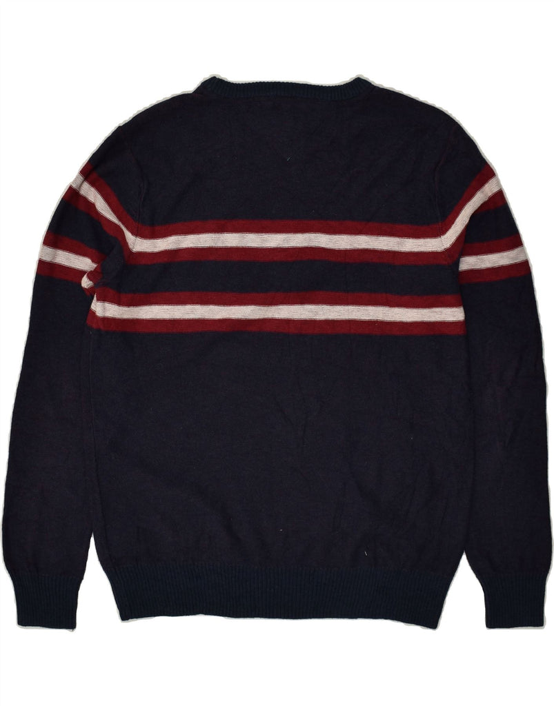 TOMMY HILFIGER Mens Crew Neck Jumper Sweater XL Navy Blue Striped Cotton | Vintage Tommy Hilfiger | Thrift | Second-Hand Tommy Hilfiger | Used Clothing | Messina Hembry 