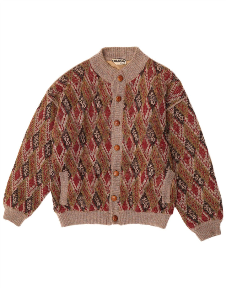 Carlo Mens Knit Bomber Jacket EU 50 Large Multicoloured Argyle/Diamond Wool