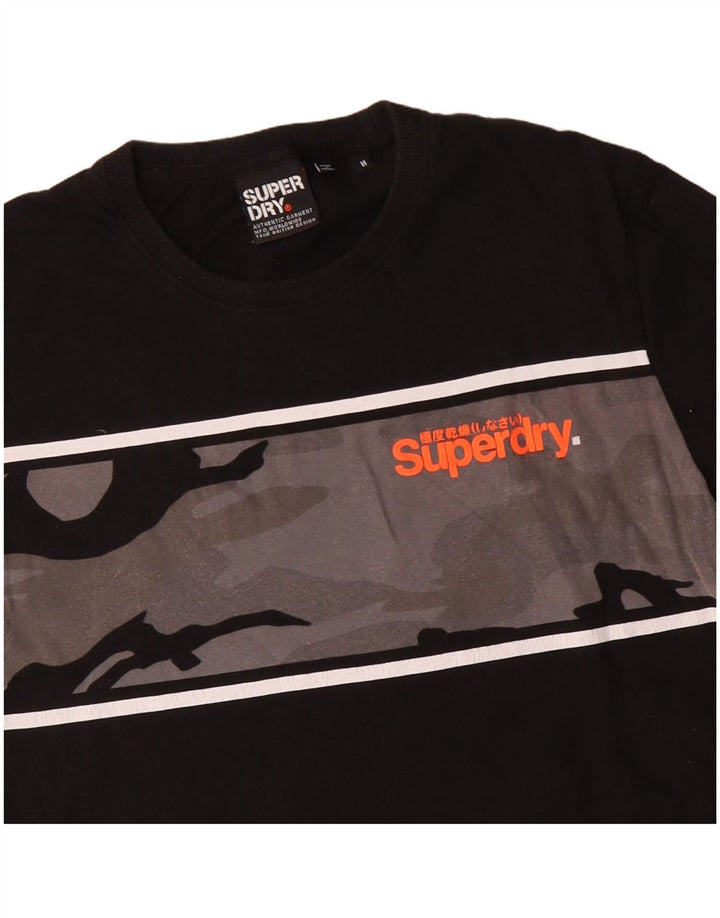 SUPERDRY Mens Graphic T-Shirt Top Medium Black Camouflage Cotton