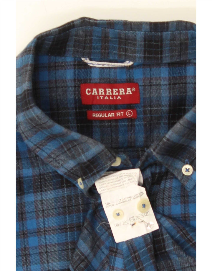 Carrera Mens Regular Fit Flannel Shirt Large Navy Blue Check Cotton