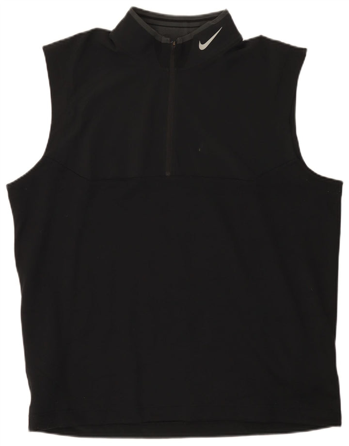 Nike Mens Dri Fit Zip Neck Vest Top Large Black Polyester