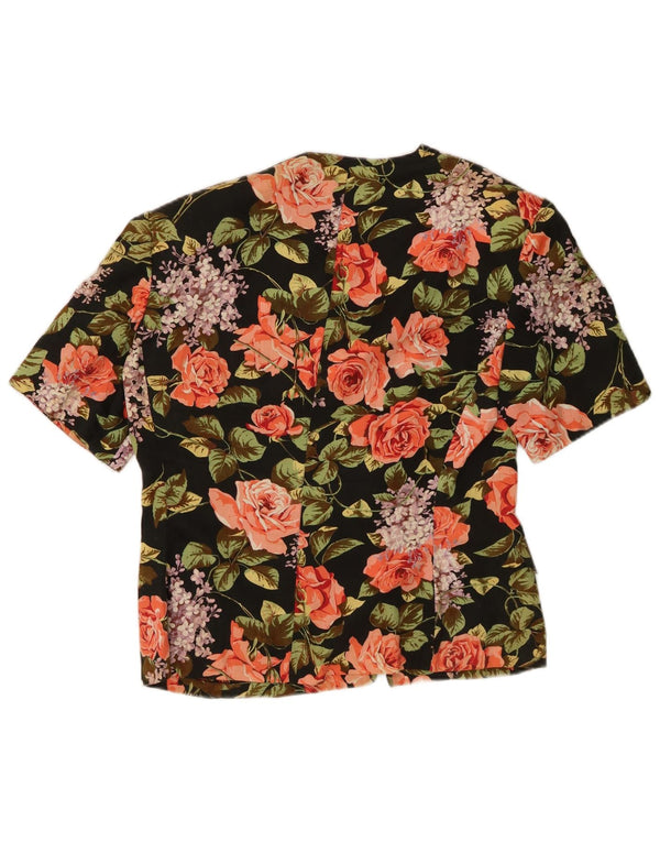Marella Womens Short Sleeve Shirt Blouse UK 16 Large  Black Floral Cotton
