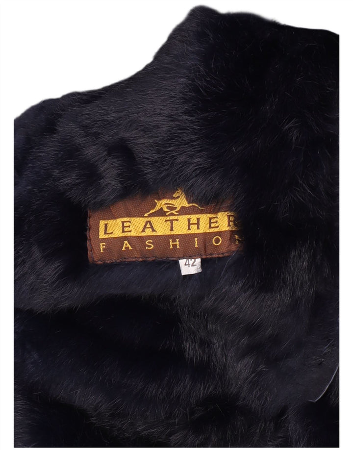 Vintage Womens Suede Overcoat EU 42 Large Navy Blue Leather