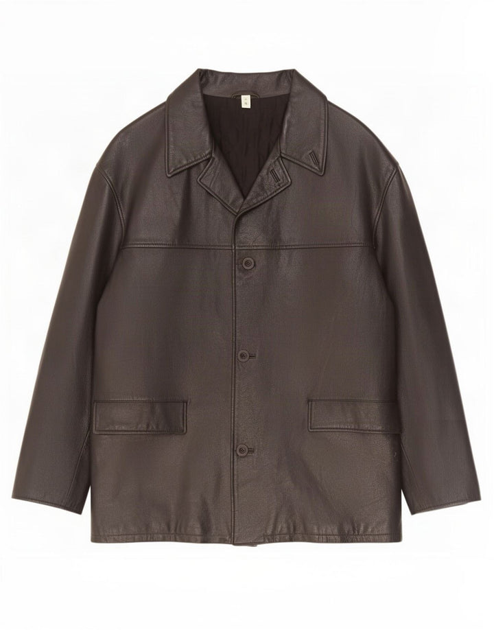 Vintage Mens Leather Coat IT 54 2XL Black