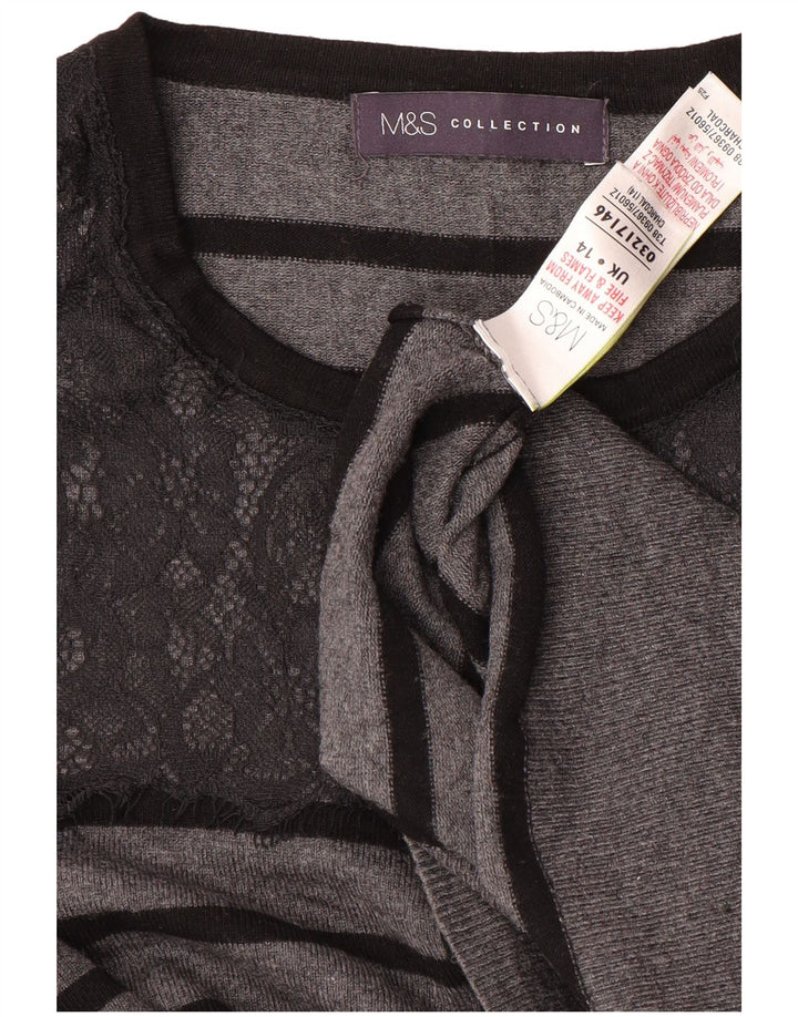 MARKS & SPENCER Womens Crop Cardigan Sweater UK 14 Medium  Grey Striped