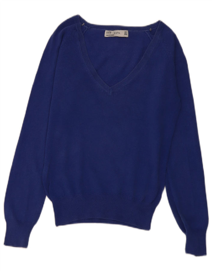 Zara Womens V-Neck Jumper Sweater UK 10 Small Blue